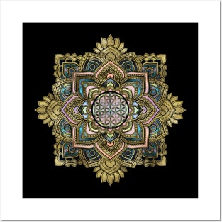 Flower of Life in Lotus - Marble and Gold Posters and Art